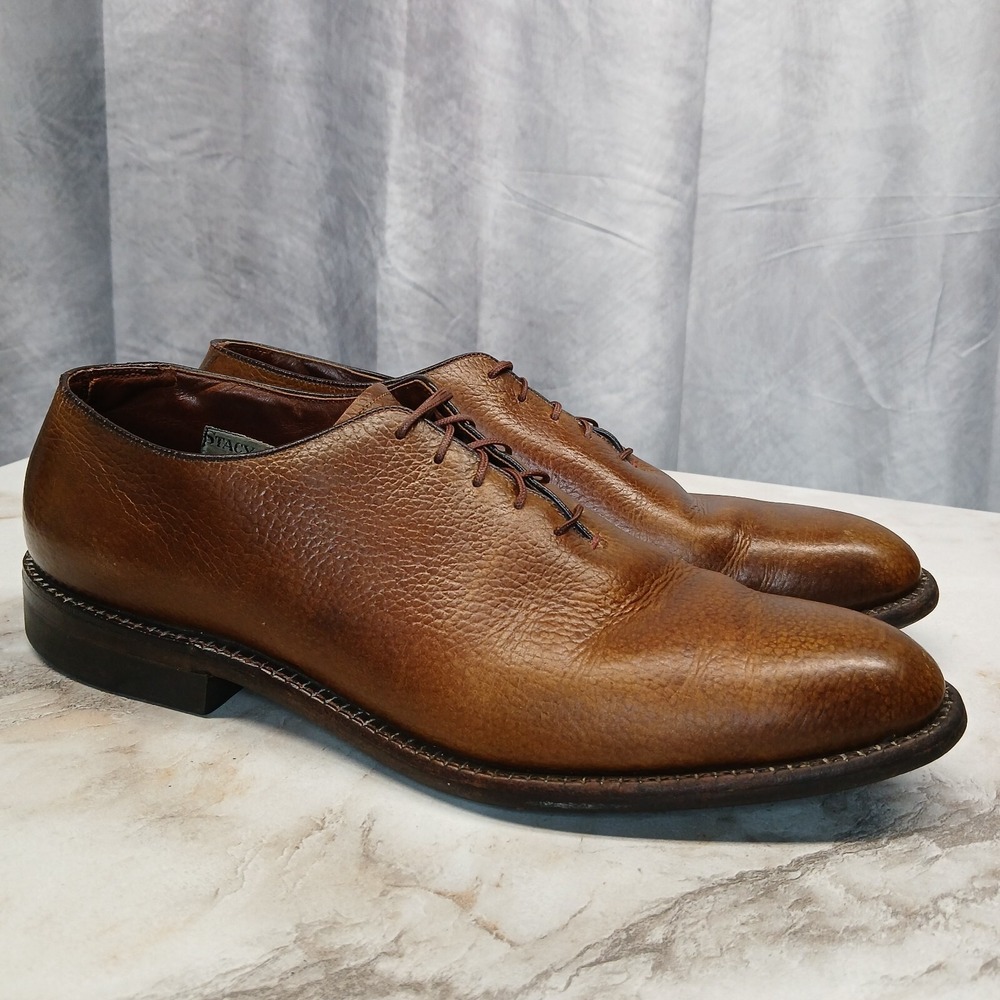 Vintage Whole Cut STACY ADAMS Pebbled Leather Oxfords Men's Size 10.5 C